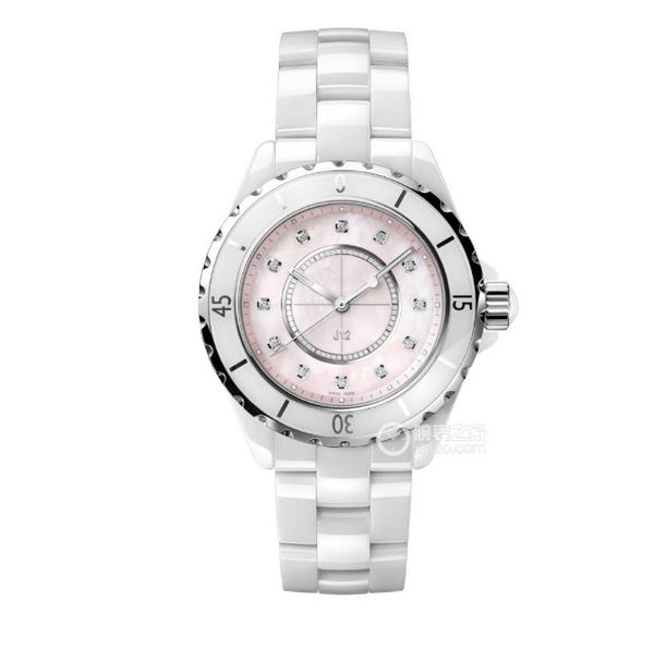 Chan J12 Pink Watch with Diamond J12 en cuir préocré en cuir noir couple tissé Watch Luxury Sports Quartz Batterie de bracelet Black