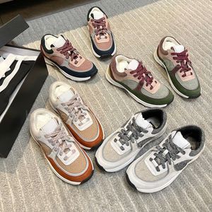 Luxe vrijetijdsschoenen sneakers designer modellen botsing kleur stiksels veters suède lage hulp dikke bodem canvas tweed dames trendy mode hardloopschoenen