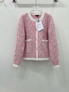 CHAN2024 Vroege lente nieuwe dameskleding Contrasterend vest met ronde hals Roze jas CC jasje met ronde hals Vest in modieuze stijl Veelzijdige jas