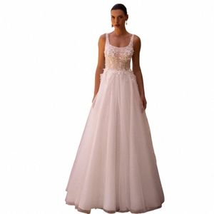 chandela Klassieke Tule Trouwjurk Mouwloos A-lijn Mouwloos Open Rug met Applicaties Sweep Trein Robe De Soiree De Mariage G6hp#