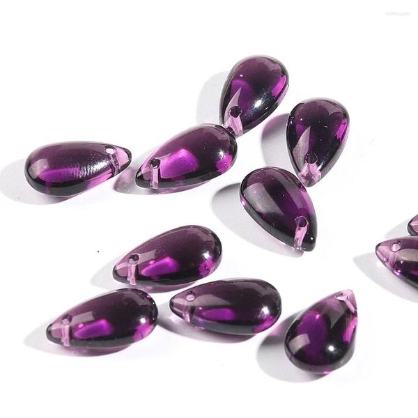 Lustre en cristal violet, 10 pièces, 14mm, goutte lisse, perle, prisme en verre, partie rideau, pendentif, accessoires pour la fabrication de bijoux