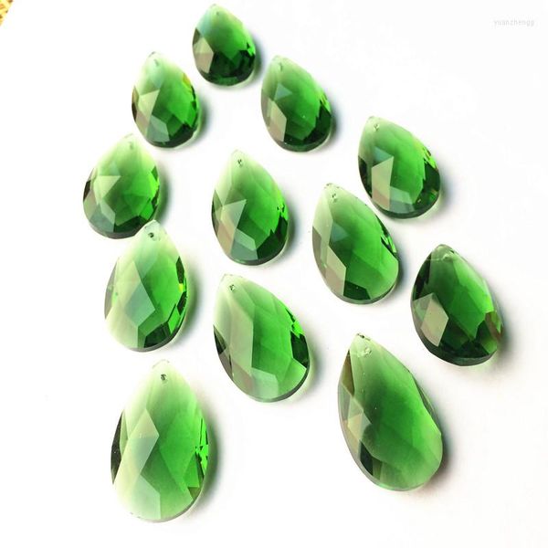 Lustre en cristal 10 pièces/lot 38 21mm larmes d'ange vert prismes à facettes verre Suncatcher (anneaux gratuits)