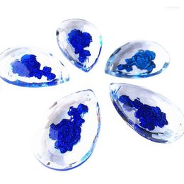 Lustre cristal 12 pièces bleu Rose pendentifs 50mm accessoire de lampe bricolage motif de fleur gravé à la main pour la décoration de mariage