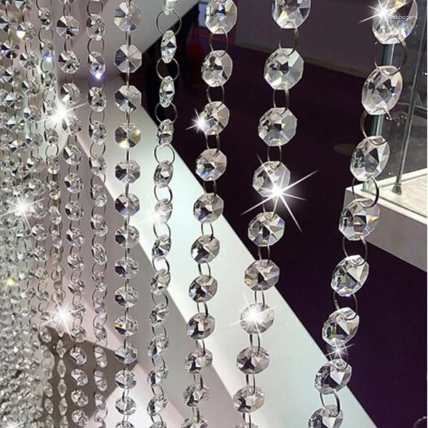 Lustre en cristal 1M 14mm, 5 pièces de perles octogonales avec anneaux argentés, guirlande de chaîne à crochets pour rideau de perles Transparent