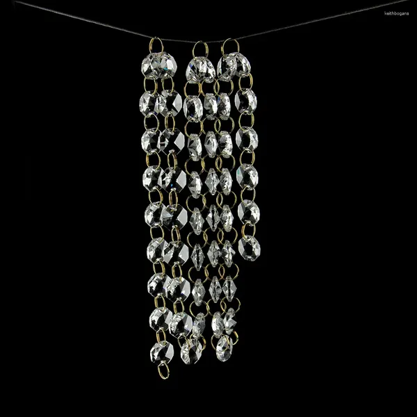 Lustre en cristal 1 mètre 14mm, chaîne de perles octogonales claires, guirlande suspendue, rideau de mariage, brin de porte fenêtre, décor argent Bronze anneau doré