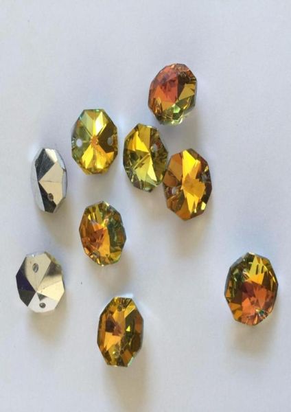 Lustre en cristal jaune avec dos argenté, perles octogonales de 14mm, deux trous, 200 pièces, 2321223