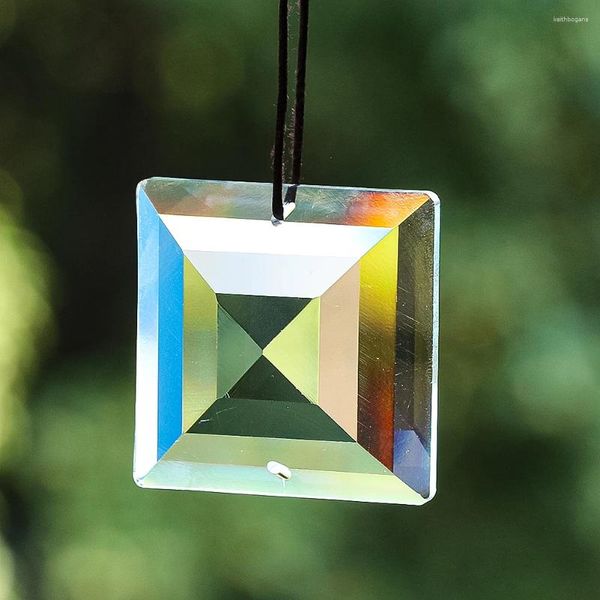 Lustre en cristal à géométrie Laser claire de 48MM, prisme carré à facettes, attrape-soleil en verre à Double trous, pièces de lampe à breloques brillantes
