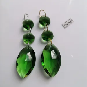 Lustre en cristal Camal, 2 pièces, 38mm, pendentif en forme d'oeil de cheval vert, perles octogonales, attrape-soleil, guirlande d'éclairage, pièces suspendues