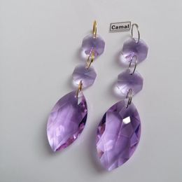 Lustre en cristal Camal, 2 pièces, pendentif en forme d'oeil de cheval violet de 38mm, perle octogonale, attrape-soleil, guirlande d'éclairage suspendue