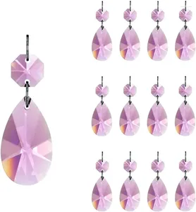 Kroonluchter Kristal Camal 5 stuks Roze 38mm Teardrop Glazen Hanger Prisma SunCatcher Garland Part Wedding Party Home Hangende Decor