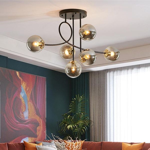 Lustre cristal lampes en verre coloré LED moderne pour salon chambre AC85-265V Art plafond intérieur noir et or