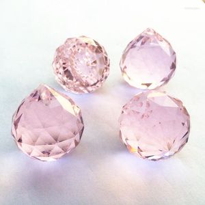 Lustre en cristal, anneaux gratuits, 4 pièces/lot, boules à facettes roses scintillantes/pendentifs de rideau, pièces en verre