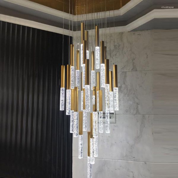 Lustre Cristal Moderne Contemporain Villa Long Escalier Led Suspendu Spirale Or Pendentif Cristal Éclairage