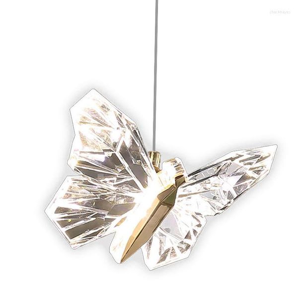 Lustre en cristal nordique éclairage intérieur maison salon chambre décoration lampe suspendue papillons pendentif LED lumières