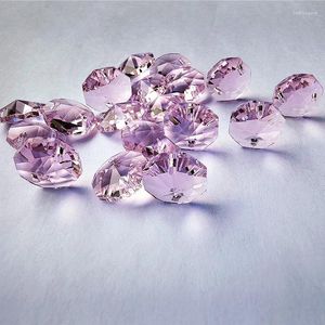 Chandelier Crystal Vente de 200 pièces/lot de pierres de perles octogonales roses de 14mm pour partie attrape-soleil guirlande brin 2 trous accessoires de rideau en verre