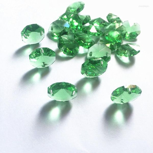 Lustre en cristal de qualité supérieure, 100 pièces/lot, perles octogonales vert clair de 14MM, pièces d'éclairage en verre, accessoires de brin de guirlande à faire soi-même