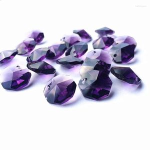 Lustre en cristal de qualité supérieure, 100 pièces, couleur violette, perles octogonales en verre de 14MM dans un trou, accessoires de lumière, fournitures de rideaux à faire soi-même