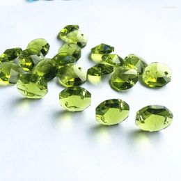 Kroonluchter Kristal Topkwaliteit 200 stks Olijfgroen 14mm Glas Achthoek Kralen In 2 Gaten Voor Onderdelen Gordijn Gratis Ringen