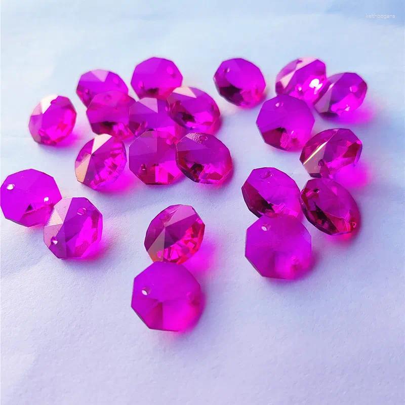 Kronleuchter Kristall Top -Qualität 2023 Fuchsia Oktagon Perlen in 2 Holinlöchern geschnittene Glassteine ​​DIY -Vorhänge Teile 14mm 200pcs