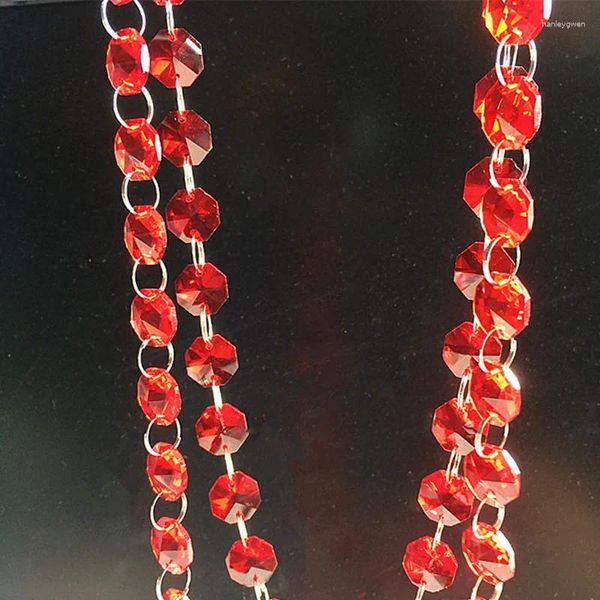 Lustre en cristal de qualité supérieure, 5 m/lot, chaînes de perles octogonales rouges pour guirlande de perles de verre légères, bricolage, décoration de fête de mariage