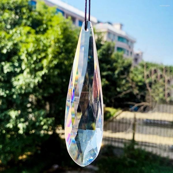 Lámpara de araña de cristal transparente, tira larga, gotas de agua, corte láser, prisma facetado, atrapasol, componentes, decoración de techo