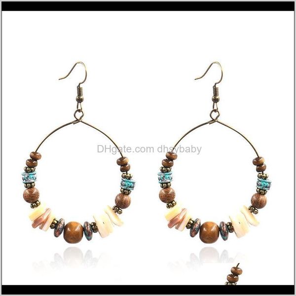 Lustre livraison directe 2021 femmes bohême coquille bois perles grand cercle balancent pendentifs boucles d'oreilles bijoux de mode 1 paires Dmfly