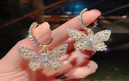 Kroonluchter oorbellen luxe designer sieraden 925 zilveren pin fonkelende diamanten zirkonia vlinder parel oorbellen temperament rose fl6525741