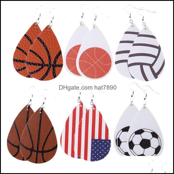 Lustre bijoux à la main en cuir en forme de larme drapeau américain Football Softball Baseball basket-ball Soer Sports boucles d'oreilles pendantes pour femmes Gir