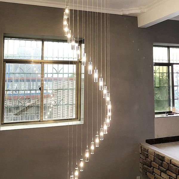 Lustres en cristal LED spirale moderne lampes de Salon éclairage d'escalier longs cristaux Lustre décor à la maison lumières Lustre Salon ZG8070 #