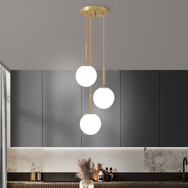 Lustre moderne LED boule de verre luminaires pour la maison salle à manger intérieur el hall décor escaliers en laiton lampe suspendue Lustres 221203