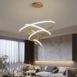 Kroonluchter moderne hanglamp LED -ringen cirkel plafond opgehangen zwarte loft woonkamer eetkamer keuken indoor verlichting armatuur 221203