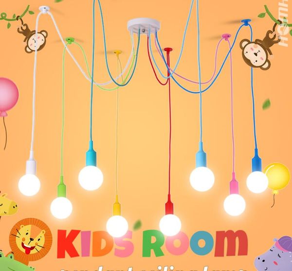 Chandelier Nursery Techo Nórdico Niño Deco Color E27 Moderno Colgante Lámparas de techo Silicona LED Araquilla Spider Sala de estar