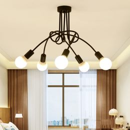 Lustre rétro en fer forgé LED plafonnier noir et blanc E27 lumière salon décoration moderne maison luminaire 221203