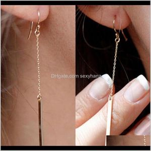 Lustre Simple Longue Chaîne Bande Boucles D'oreilles Femme Joker Métal Alliage Or Couleurs Géométrique Dangle Oreille Stud Accroché Pendentif Eardrop St Tt0Ib