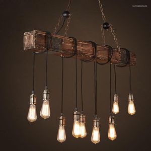 Kroonluchters 10 Licht Bron Wood Living Eetkamer Slaapkamer Loft Cafe Industrial Vintage Decoratie Retro hanger lamp Kroonluchter