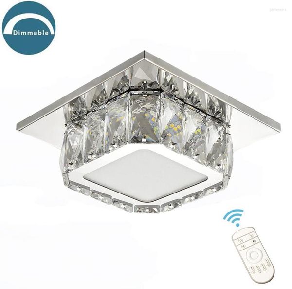 Lustres 12W Cristal Plafonnier Dimmable LED Lampe Avec Télécommande Pour Couloir De Cuisine Cage D'escalier(7.9 Pouce/3000-6500K)