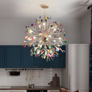 Lustres 2022 plaqué Globe LED lustre Agate bleu/vert/violet/rose pour chambre salon cuisine salle à manger foyer