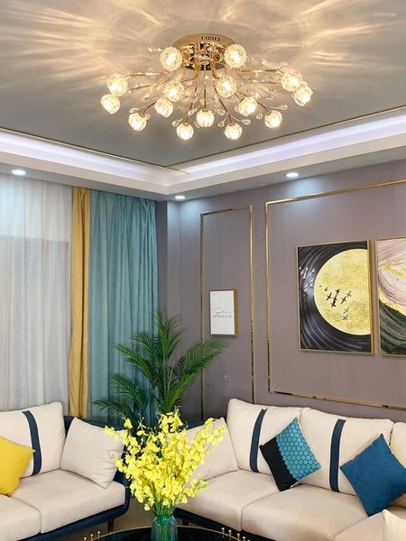 Lustres 2023 Or Luxe Cristal Salon Lampe Principale Style Nordique Plafond Moderne Cuisine Intérieure Restaurant G9 Ampoule Éclairage