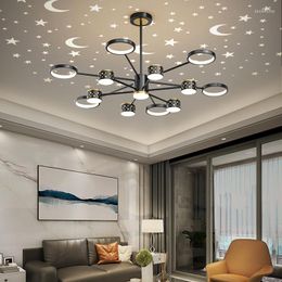 Candelabros 2023, lámpara de araña LED, brillo nórdico para el hogar, sala de estar, dormitorio, comedor, proyección de estrellas y luna, accesorio de iluminación interior