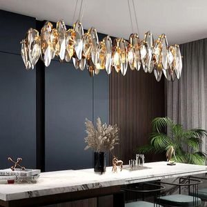 Kroonluchters 2023 Moderne grijs heldere luxe kristallen kroonluchter voor levende eetkamer keukeneiland hanglamp lamp hangende verlichting woningdecoratie