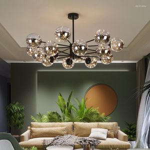 kroonluchters 2023 nordic voor woonkamer slaapkamer decoratie zwart luxe glazen bol plafond hanglamp dimbaar armatuur