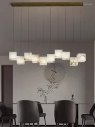 Lustres 2024 Lustre en marbre avec corde pour salle à manger cuisine éclairage moderne carré géométrie Design décor suspendu lampe à pendentif LED