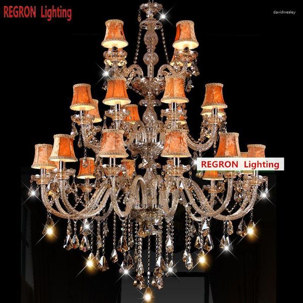 Candelabros 24 piezas Retro lámpara de araña de hierro forjado vela Led iluminación de cristal ámbar para vestíbulo El accesorios Villa Lamparas