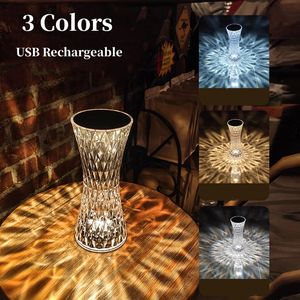 Kroonluchters 3/16 kleuren LED Crystal Tafellamp Kleine taille Projector Touch Romantische diamant sfeer licht USB LED Night Light voor slaapkamer