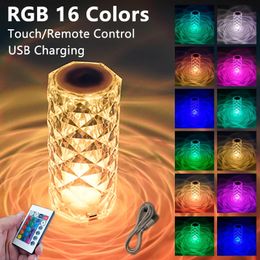 Kroonluchters 3/16 kleuren aanraking/externe diamant rozenlamp kristallen tafellamp romantisch kerst USB LED Night Light Projector sfeer licht
