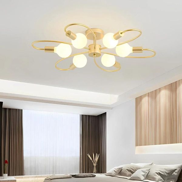 Lustres du plafond en fer moderne de 6 têtes pour lustre pour l'éclairage intérieur E26 E27 lampe noire-or / or la chambre de chambre vivante décoration