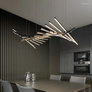 Kroonluchters 65 W Lineaire Visgraat Hanglampen Lange Strip Kantoor Trappen El Living Eetkamer Bar Kroonluchter Modern