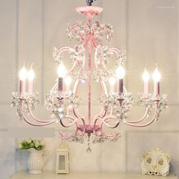 Lustres 8 têtes lustre en métal rose éclairage de mariage led candélabre salon enfant cristal lumières restaurant chambre lampe