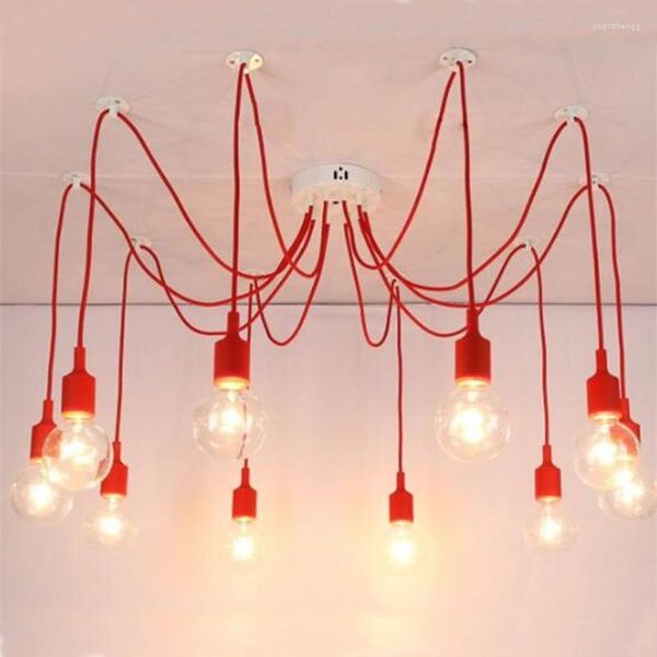 Lustres 90-260V E27 Rouge Moderne 3-16 Têtes Rétro Réglable Lampe Art Araignée Plafond Lustre Pour Enfants Chambre D'enfants