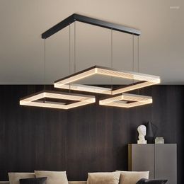 Lustres en aluminium LED géométrique carré salle à manger lustre pour la maison moderne minimaliste vie dimmable économie d'énergie